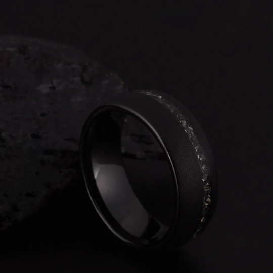Sandblasted Black Tungsten Crushed Meteorite Men's Wedding Band 8MM - PRISTINE RINGS