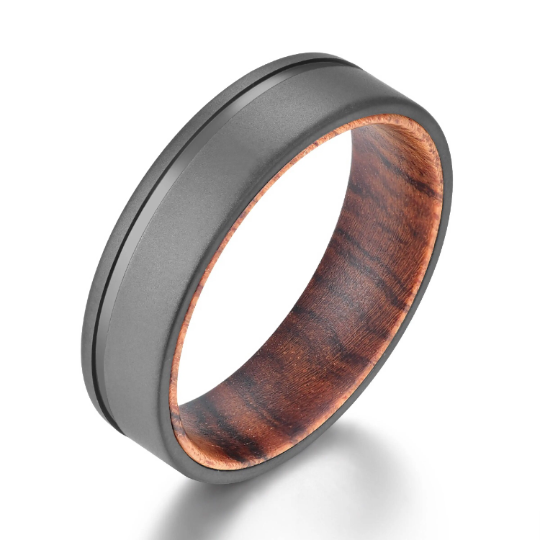 Titanium Iron Wood Men's Wedding Band 6MM