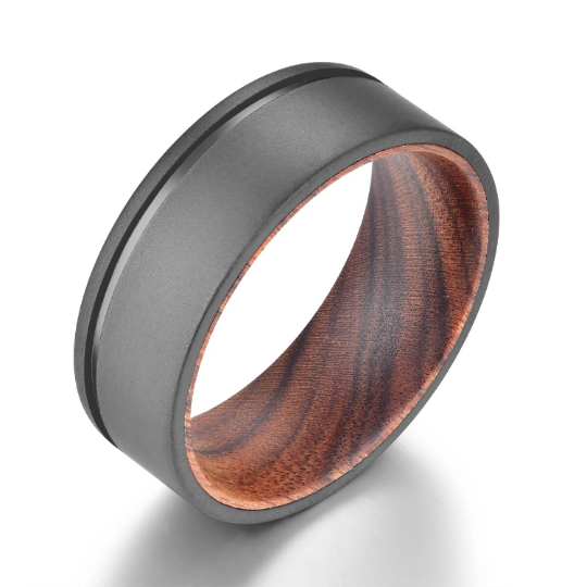 Titanium Iron Wood Men's Wedding Band 8MM - PRISTINE RINGS