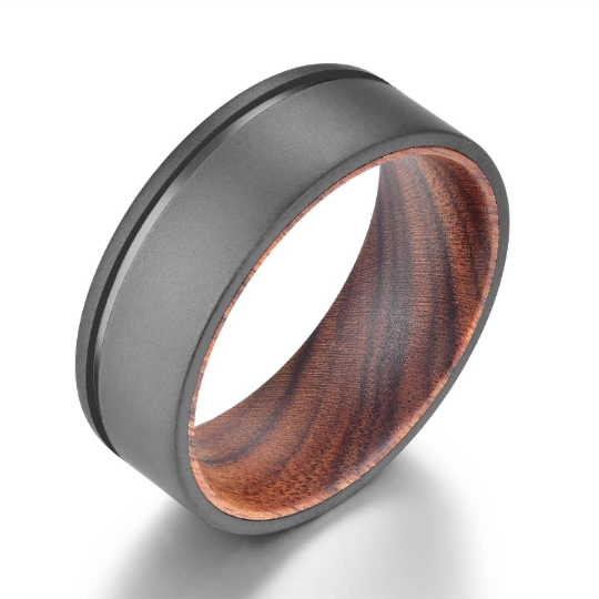 Titanium Iron Wood Men's Wedding Band 8MM