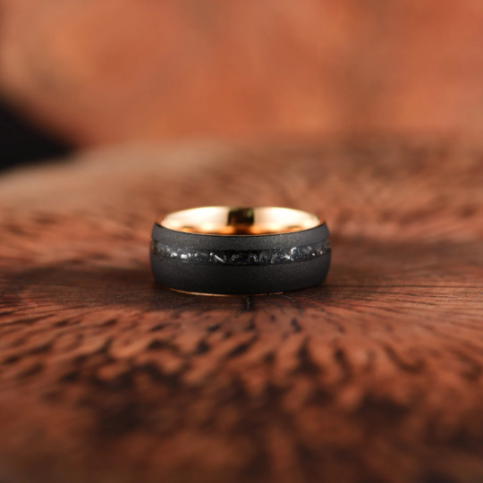 Rose Tungsten Crushed Meteorite Men's Wedding Band 8MM