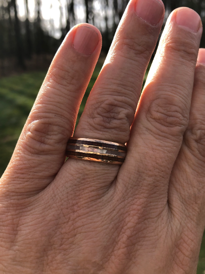 Rose Tungsten Koa Wood Pearl Men's Wedding Band 8MM - PRISTINE RINGS