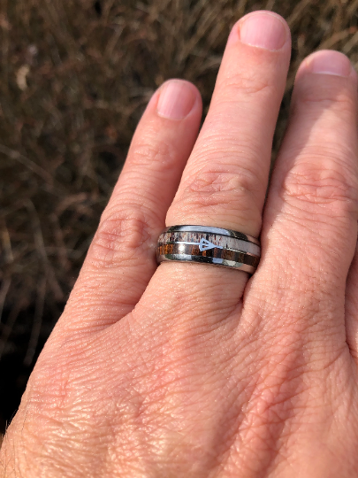 Tungsten Koa Wood Antler Men's Wedding Band 8MM - PRISTINE RINGS