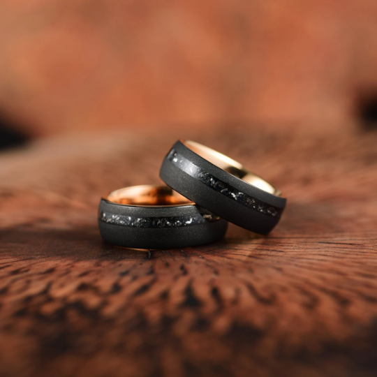 Rose Tungsten Crushed Meteorite Men's Wedding Band 8MM - PRISTINE RINGS