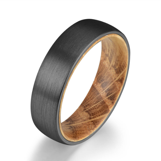 Black Tungsten Whiskey Barrel Men's Wedding Band 6MM - PRISTINE RINGS