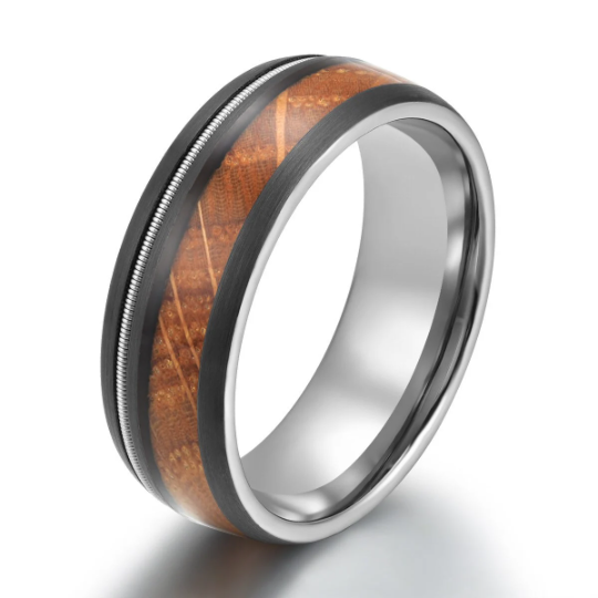Tungsten Bourbon Whiskey Barrel Wood Men's Wedding Band 8MM - PRISTINE RINGS