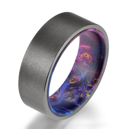 Box Elder Wood Gun Metal Grey Tungsten Men's Wedding Band 8MM - PRISTINE RINGS