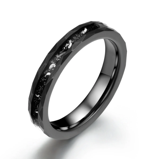 Crushed Meteorite Hammered Tungsten Women's Wedding Band 4MM - PRISTINE RINGS