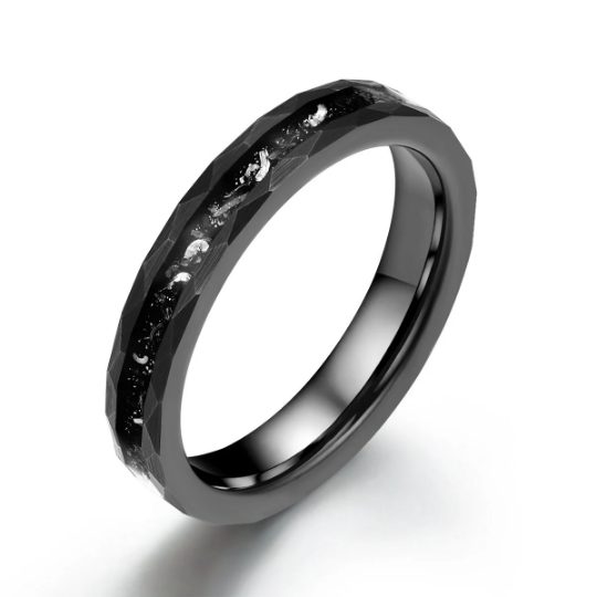 Crushed Meteorite Hammered Tungsten Women's Wedding Band 4MM