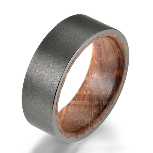 Gun Metal Grey Tungsten Bourbon Whiskey Barrel Men's Wedding Band 8MM - PRISTINE RINGS
