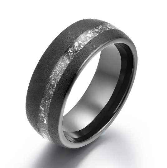 Sandblasted Black Tungsten Crushed Meteorite Men's Wedding Band 8MM - PRISTINE RINGS