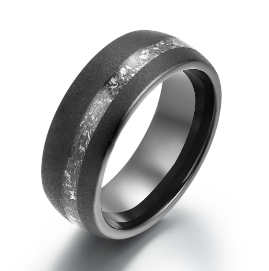 Sandblasted Black Tungsten Crushed Meteorite Men's Wedding Band 8MM