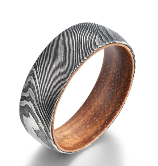 Damascus Koa Wood Men's Wedding Band 8MM - PRISTINE RINGS
