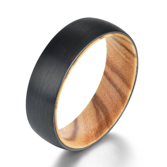 Olive Wood Tungsten Men's Wedding Band 6MM - PRISTINE RINGS