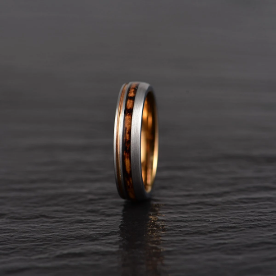 Whiskey Barrel Brushed Tungsten Women's Wedding Band 4MM - PRISTINE RINGS