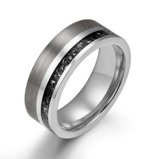 Two Tone Black Tungsten Meteorite Men's Wedding Band 8MM - PRISTINE RINGS