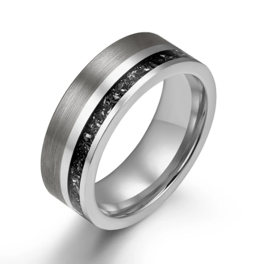 Two Tone Black Tungsten Meteorite Men's Wedding Band 8MM