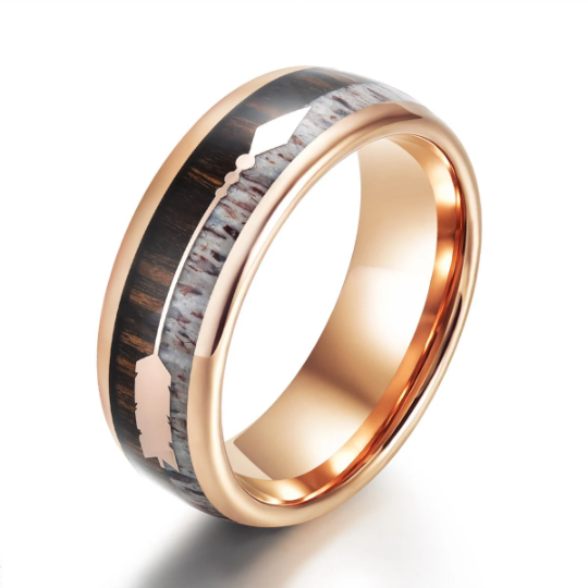 Tungsten Koa Wood Antler Men's Wedding Band 8MM - PRISTINE RINGS