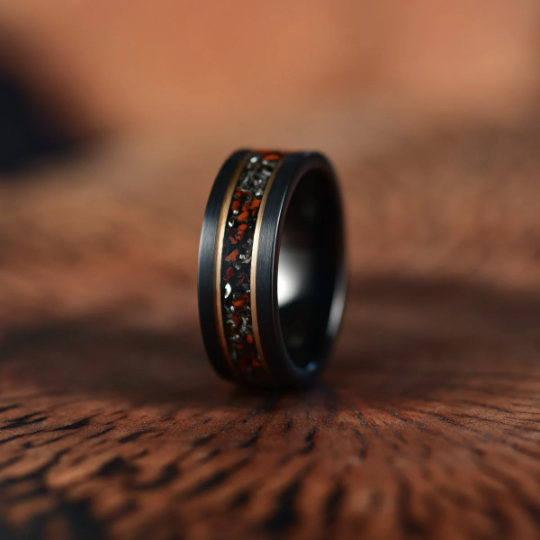 Dinosaur Bone and Meteorite Tungsten Men's Wedding Band 8MM - PRISTINE RINGS