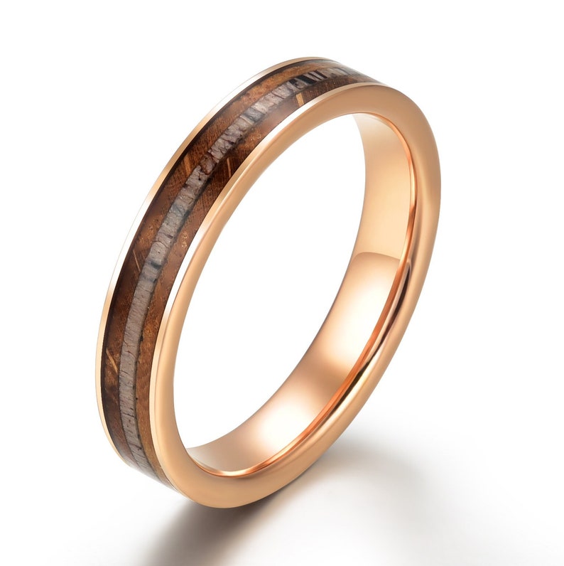 Rose Tungsten Whiskey Barrel Antler Women's Wedding Band 4MM - PRISTINE RINGS