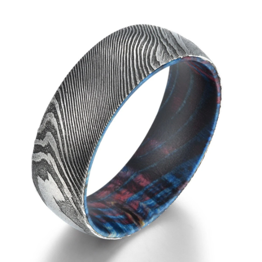 Damascus Box Elder Wood Men's Wedding Band 8MM - PRISTINE RINGS