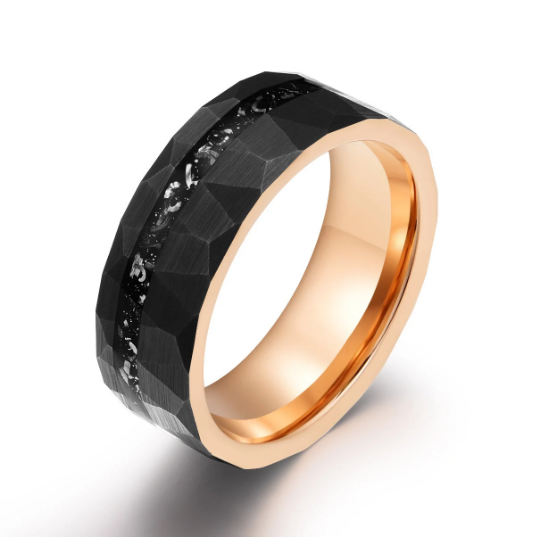 Rose Hammered Tungsten Crushed Meteorite Men's Wedding Band 8MM - PRISTINE RINGS