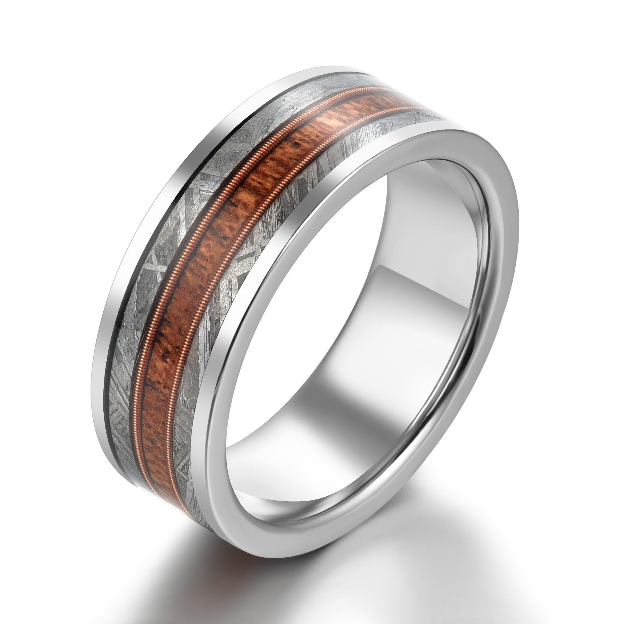 Tungsten Meteorite Whiskey Barrel Guitar String Men's Wedding Band 8MM - PRISTINE RINGS