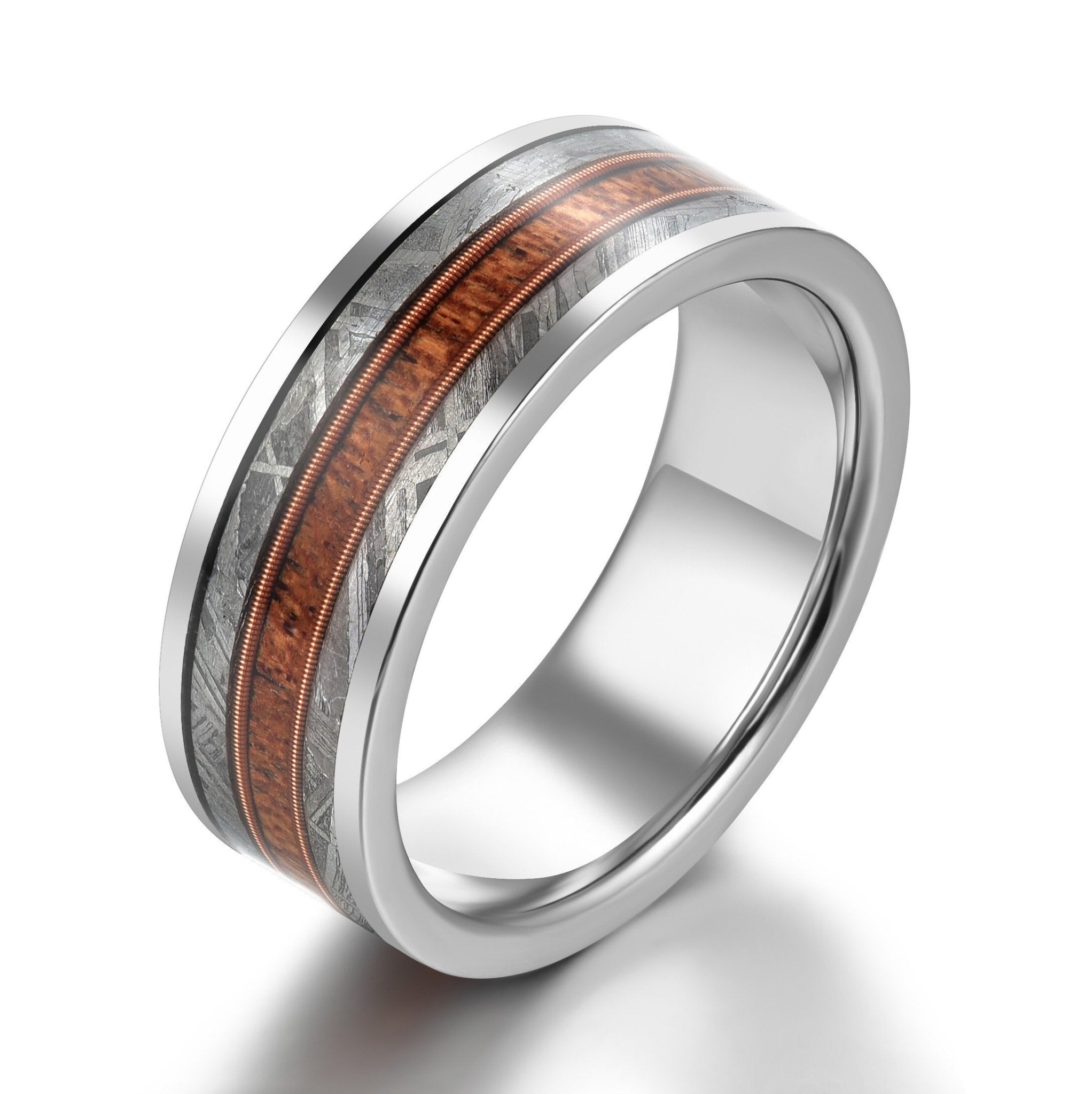 Tungsten Meteorite Whiskey Barrel Guitar String Men's Wedding Band 8MM