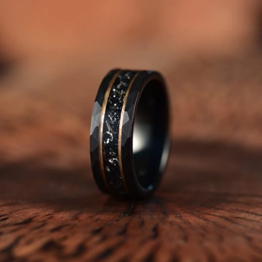 Black Hammered Tungsten Meteorite Men's Wedding Band 8MM