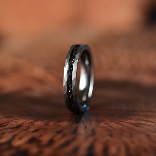 Grey Hammered Tungsten Meteorite Women's Wedding Band 4MM - PRISTINE RINGS