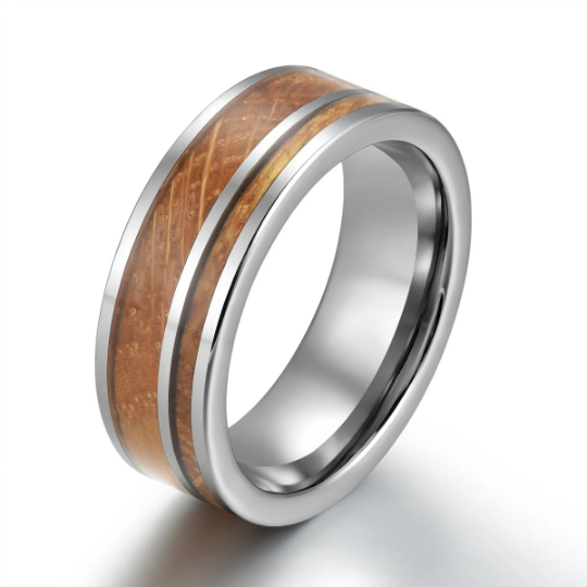 Tungsten Whiskey Barrel Wood Men's Wedding Band 8MM - PRISTINE RINGS
