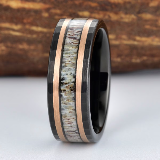 Tungsten Antler Rose Inlay Men's Wedding Band 8MM