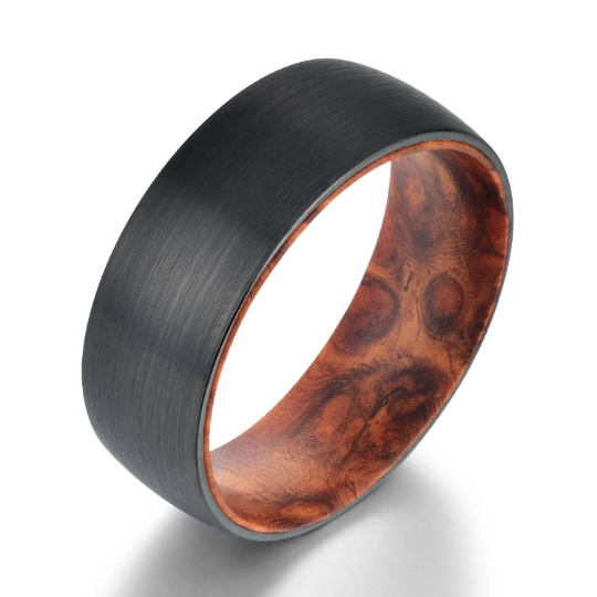 Rose Wood Burl Tungsten Men's Wedding Band 8MM - PRISTINE RINGS