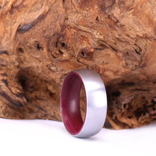 Purple Heart Wood Gun Metal Grey Titanium Wedding Band 8MM - PRISTINE RINGS