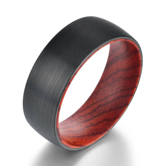 Cocobolo Wood Tungsten Men's Wedding Band 8MM - PRISTINE RINGS