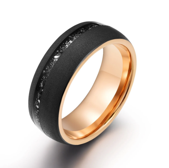 Rose Tungsten Crushed Meteorite Men's Wedding Band 8MM - PRISTINE RINGS