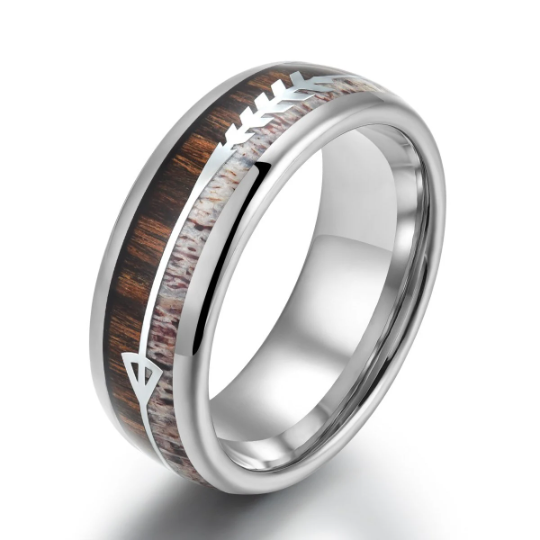 Tungsten Koa Wood Antler Men's Wedding Band 8MM - PRISTINE RINGS