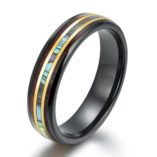 Tungsten Abalone Shell Koa Wood Women's Wedding Band 6MM