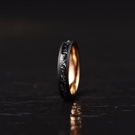 Rose Tungsten Crushed Meteorite Women's Wedding Band 4MM - PRISTINE RINGS