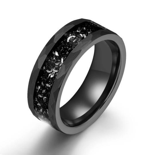 Crushed Meteorite Hammered Tungsten Men's Wedding Band 8MM - PRISTINE RINGS