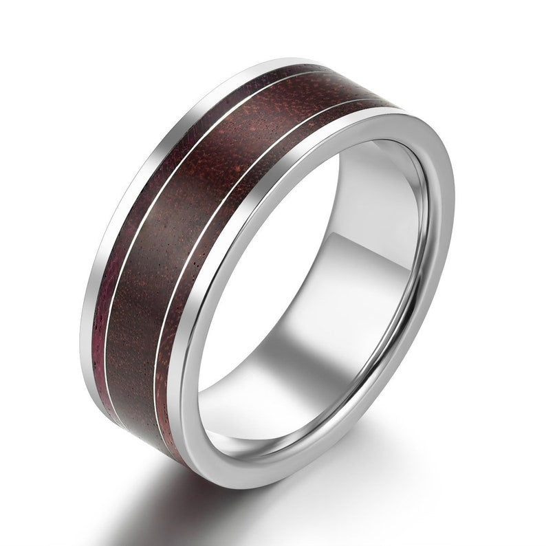 Purple Heartwood Tungsten Men's Wedding Band 8MM - PRISTINE RINGS
