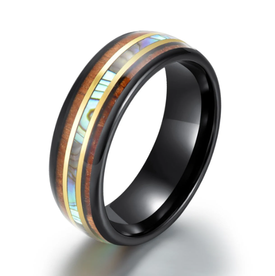 Tungsten Abalone Shell Koa Wood Men's Wedding Band 8MM