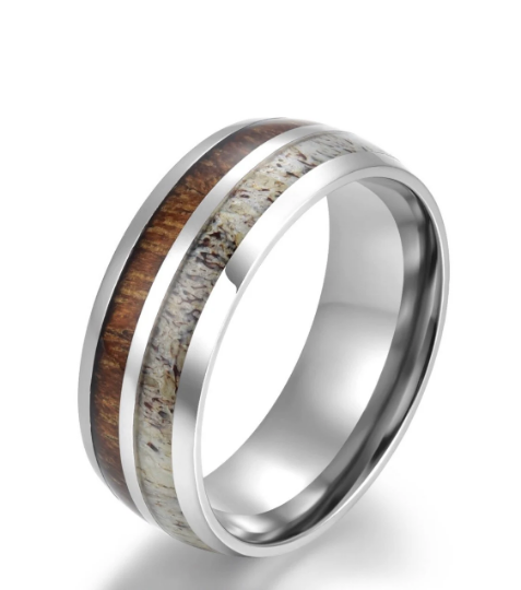 Antler Koa Wood Titanium Men's Wedding Band 8MM - PRISTINE RINGS