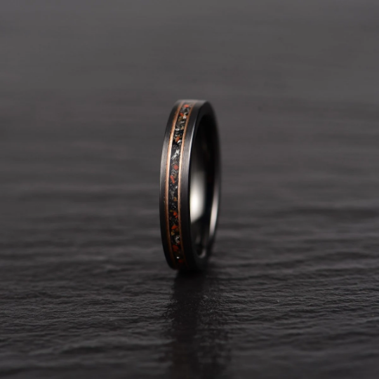 Dinosaur Bone and Meteorite Tungsten Women's Wedding Band 4MM - PRISTINE RINGS