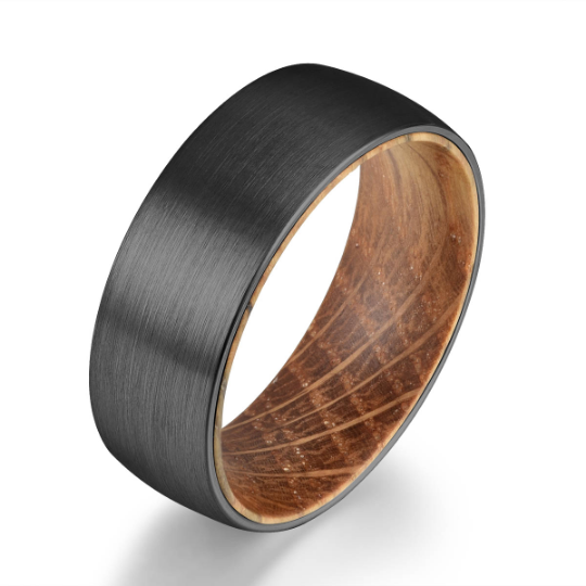 Black Tungsten Whiskey Barrel Men's Wedding Band 8MM - PRISTINE RINGS