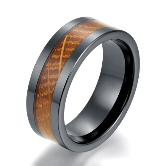 Tungsten Whiskey Barrel Wood Men's Wedding Band 8MM - PRISTINE RINGS