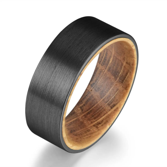 Black Tungsten Whiskey Barrel Inlay Men's Wedding Band 8MM - PRISTINE RINGS