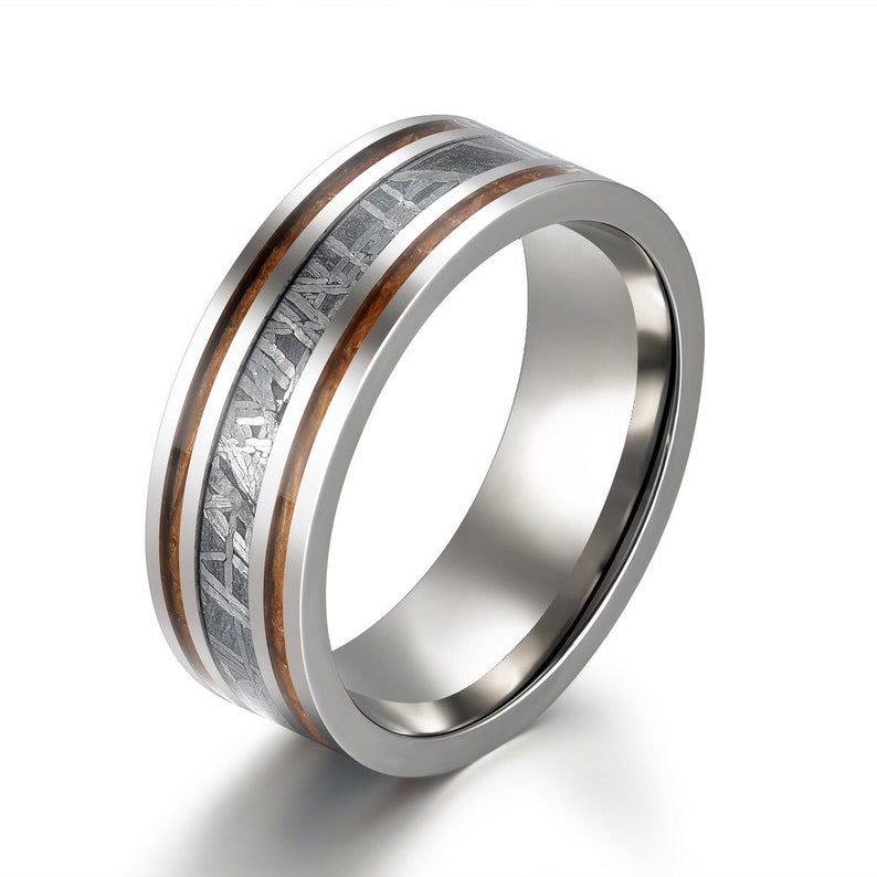 Meteorite Koa Wood Guitar String Men's Wedding Band 8MM - PRISTINE RINGS