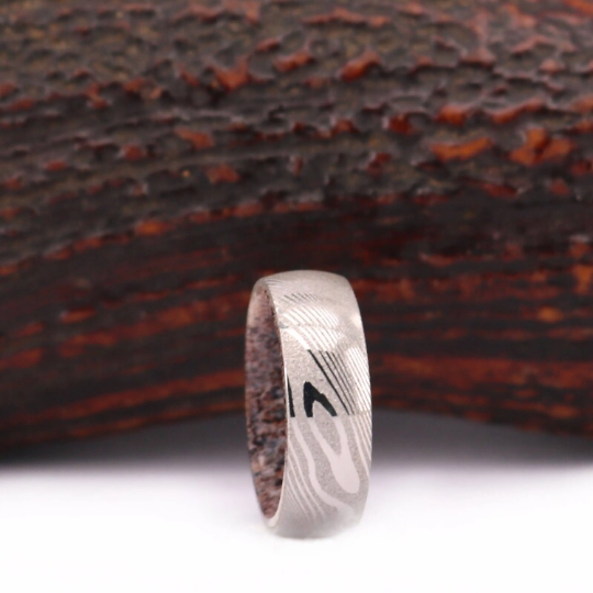 Damascus Antler Men's Wedding Band 8MM - PRISTINE RINGS