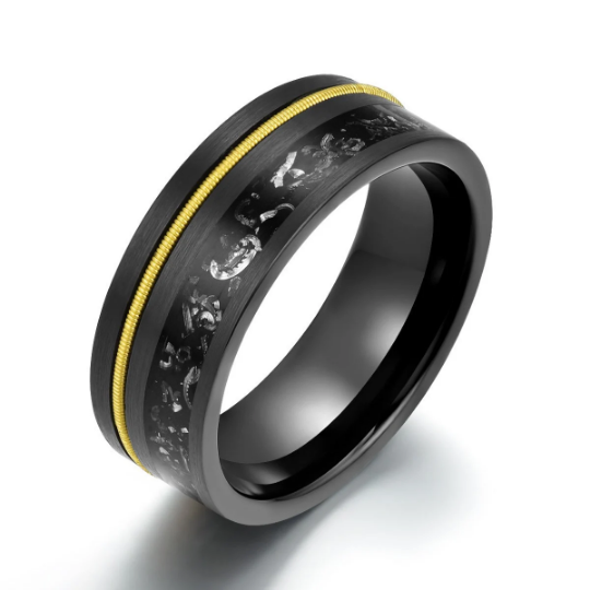 Crushed Meteorite Yellow Guitar String Men's Wedding Band 8MM